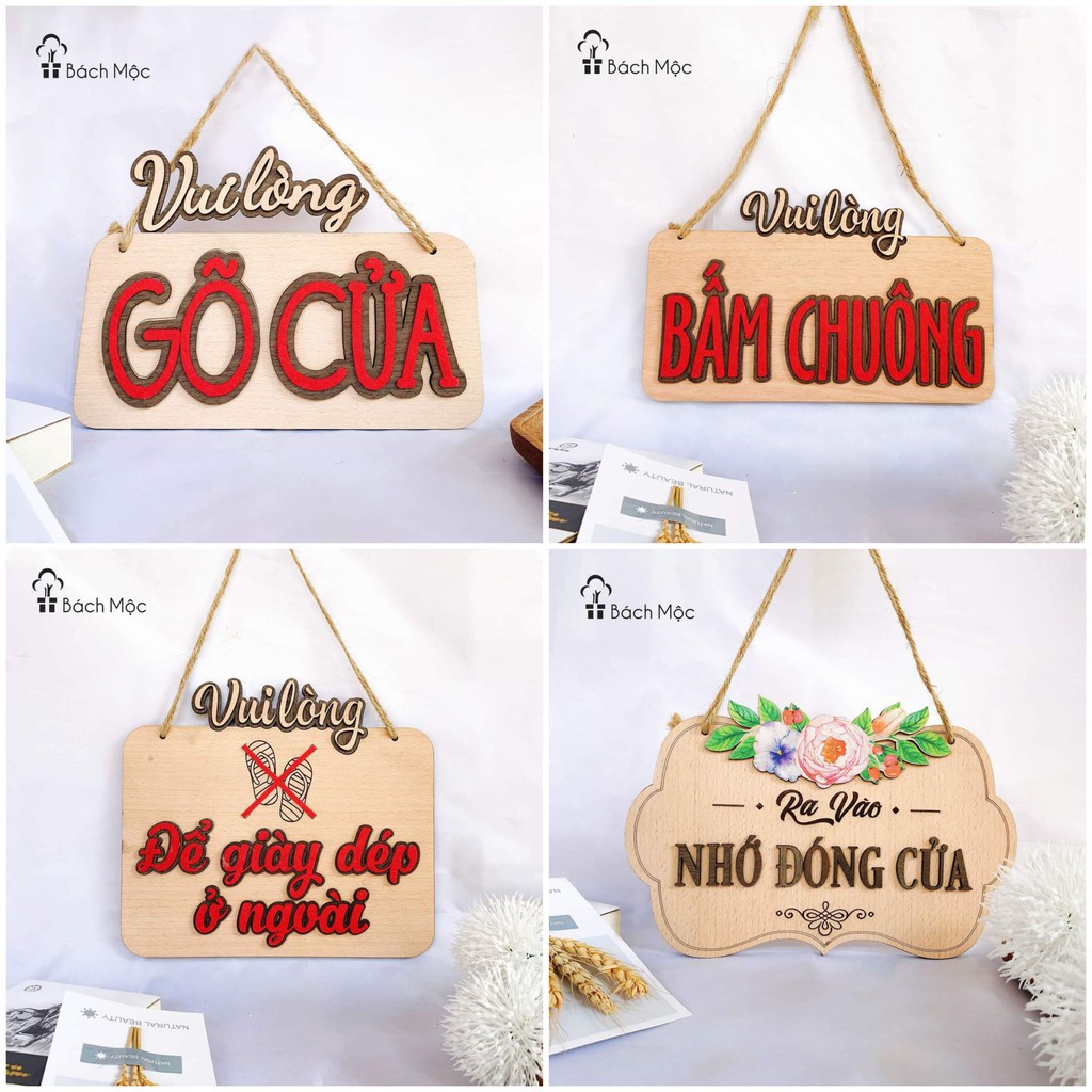 Bảng gỗ vui lòng gõ cửa, bấm chuông, đóng cửa mẫu đẹp (bảng gỗ trang trí DNDecor + quà tặng giá trị 17.000đ)