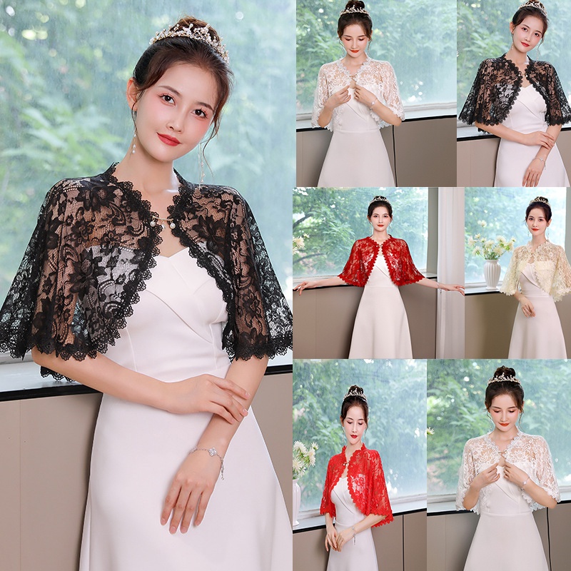 OFF WHITE Khăn Choàng Ren Màu Trắng Đen Chất Lượng Cao Cho Cô Dâu