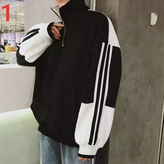Áo khoác hoodie cổ cao áo khoác viền sọc