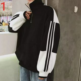 Áo khoác hoodie cổ cao áo khoác viền sọc