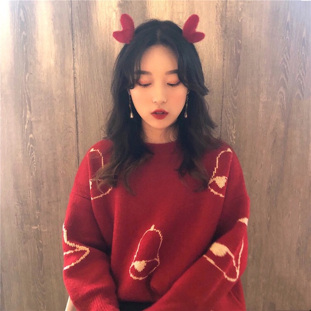 SẴN| ÁO LEN ĐỎ HOẠ TIẾT NOEL BẮT MẮT