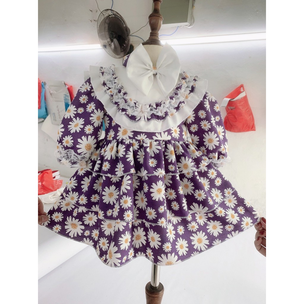 Đầm bé gái ⚡ 𝗙𝗥𝗘𝗘𝗦𝗛𝗜𝗣 ⚡ Đầm thiết kế hoa cúc 3 tầng - Chất lụa siêu mềm mát và an toàn cho bé