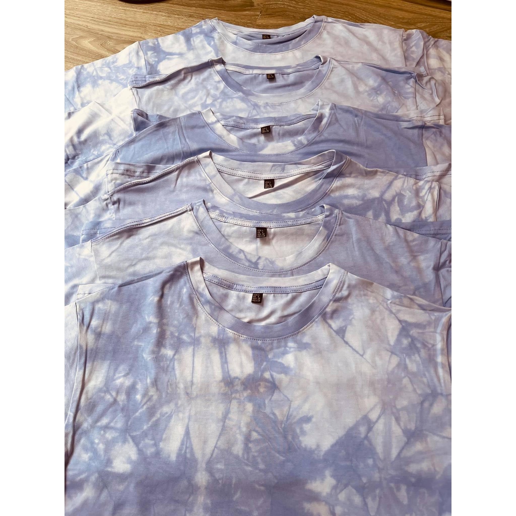 Áo thun tay lỡ form rộng nam nữ Loang Màu Xanh Đen cotton độc lạ, áo phông rộng nam nữ mặc được tay lỡ cổ tròn