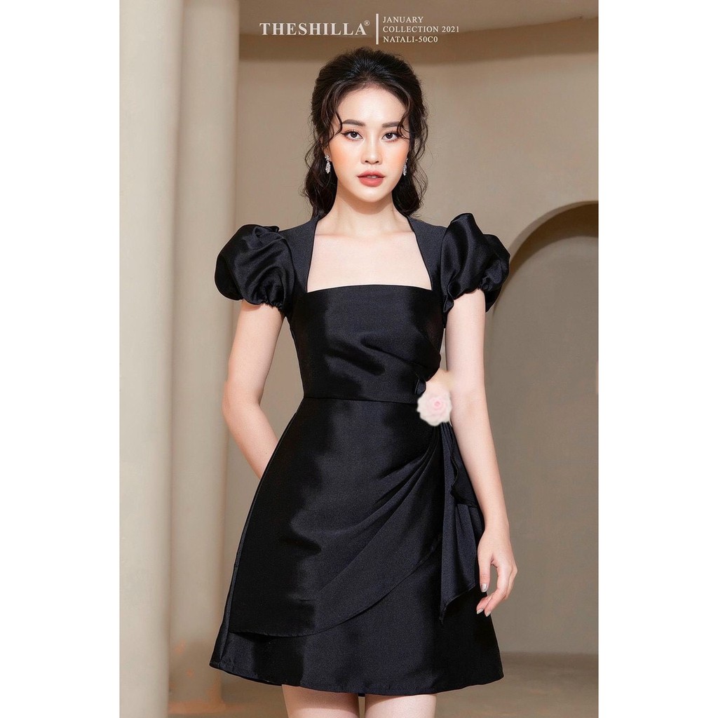 Đầm nữ đầm dự tiệc, đầm nữ cổ vuông vạt xéo kèm tag hoa trên eo form chuẩn mặc tôn dáng hàng cao cấp Tây Thi Shop | BigBuy360 - bigbuy360.vn