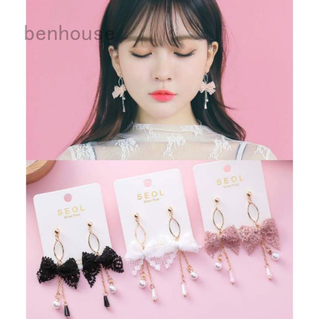 Bông tai dạng ruy băng đính đá phong cách Hàn Quốc B