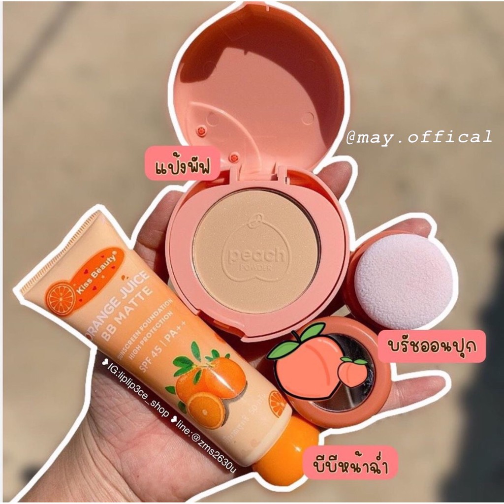 Combo makeup 3 món ( Kem nền Orange 🍊 + phấn phủ Peach 🍑 + phấn má dạng bột ) KISS BEAUTY made in THÁI LAN 🇫🇷