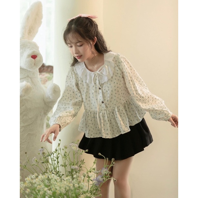 CARROT - Áo babydoll hoa nhí phối ren cổ - TULIP BABYDOLL