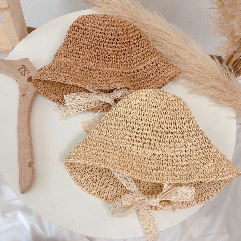 Mũ cói phong cách mùa hè thiết kế kiểu Hàn Quốc dễ thương dành cho bé gái