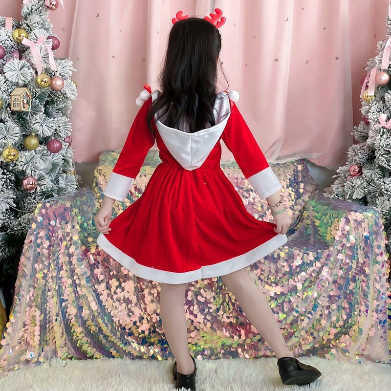 Váy Noel nhung đỏ kèm bờm cho bé gái 10-30kg