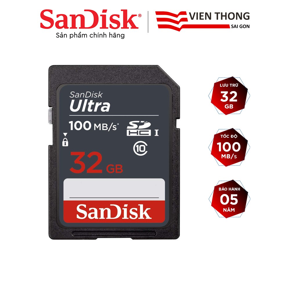 Thẻ nhớ SDHC Sandisk Ultra 32GB upto 100MB/s UHS-I  - Hãng phân phối chính thức