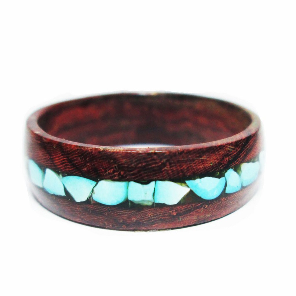 Nhẫn gỗ Cẩm Lai cẩn đá turquoise xanh ngọc