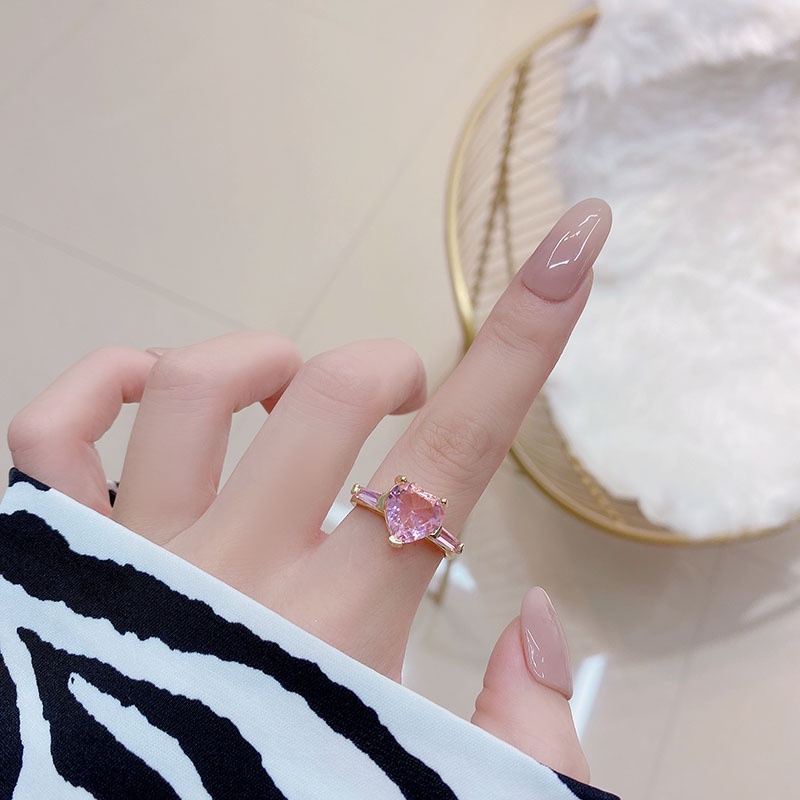 Nhẫn mạ vàng hồng đính đá kim cương nhân tạo có thể điều chỉnh dành cho bạn nữ