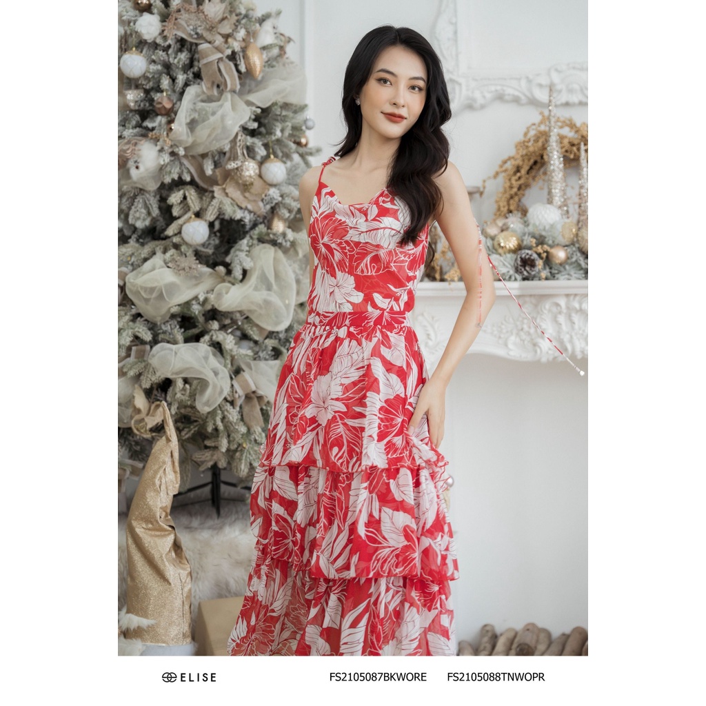 Áo chiffon 2 dây hoa đỏ thiết kế Elise FS2105088TNWOPR