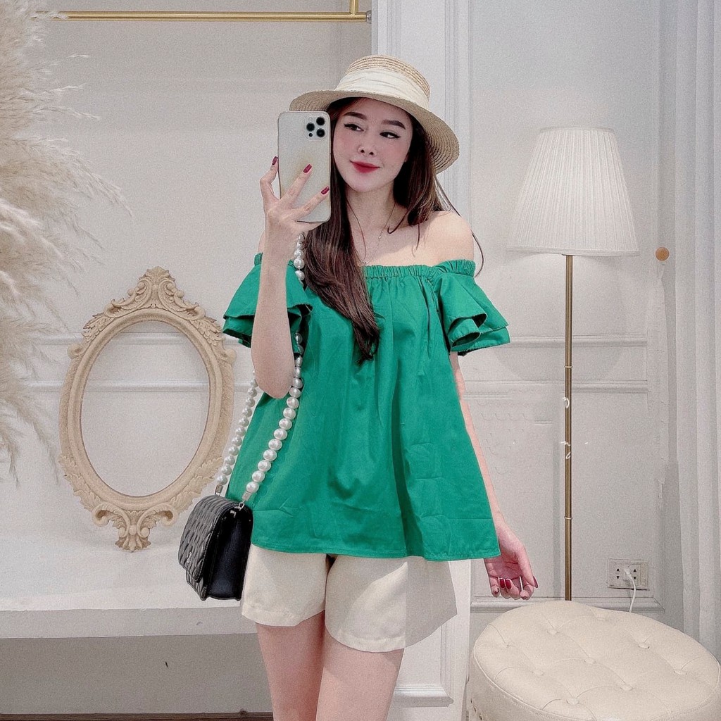 Set Trễ Vai Cánh Tiên Hồng Xanh Mix Quần Tacta Cực Xinh | BigBuy360 - bigbuy360.vn