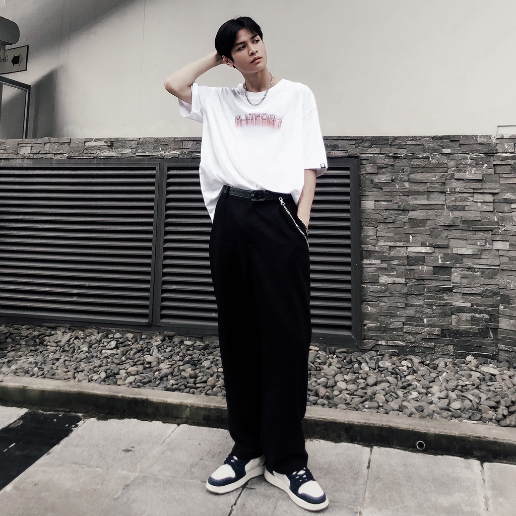 Áo Thun Màu Trắng In Chữ Platform Chất Liệu 100% Cotton Form Rộng Thoải Mái Unisex Nam Nữ
