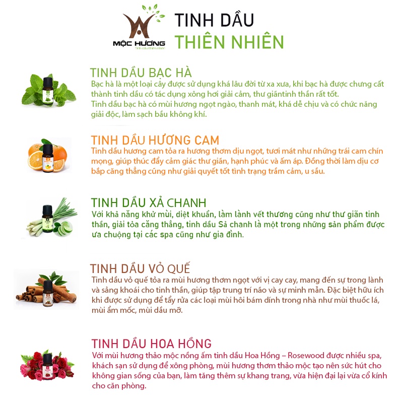 Tinh dầu thiên nhiên, thành phần tự nhiên nguyên chất, hương thơm dễ chịu