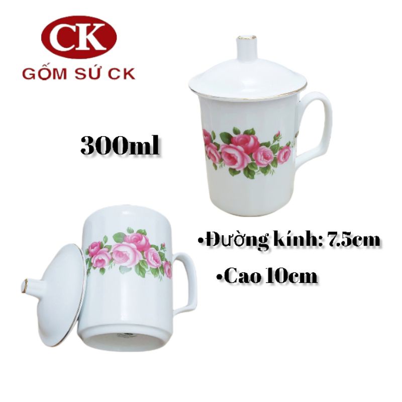 Ly sứ có nắp gốm sứ CK Việt Nam 350ml- có nắp lẻ