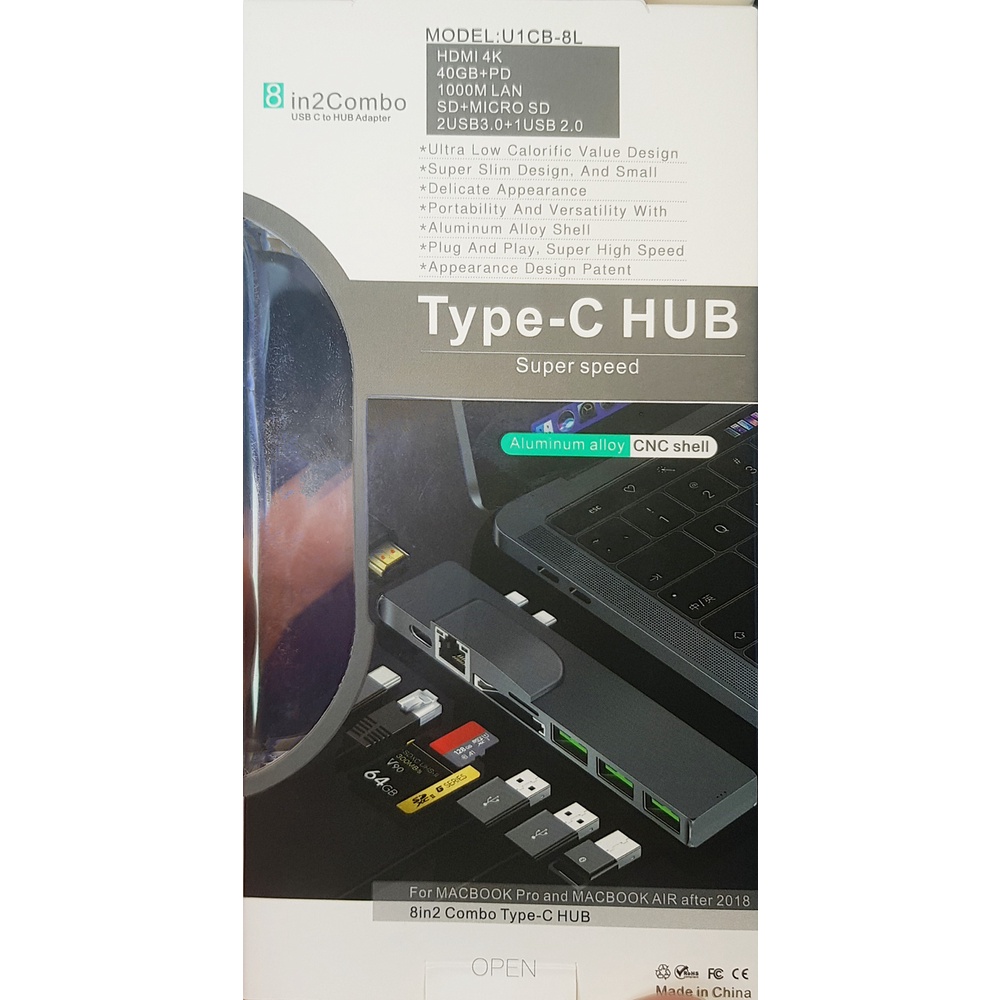 Hub usb Type-c ra 8 cổng HDMI, Ethernet, Usb, TF, SD, Type-c cho Macbook M1