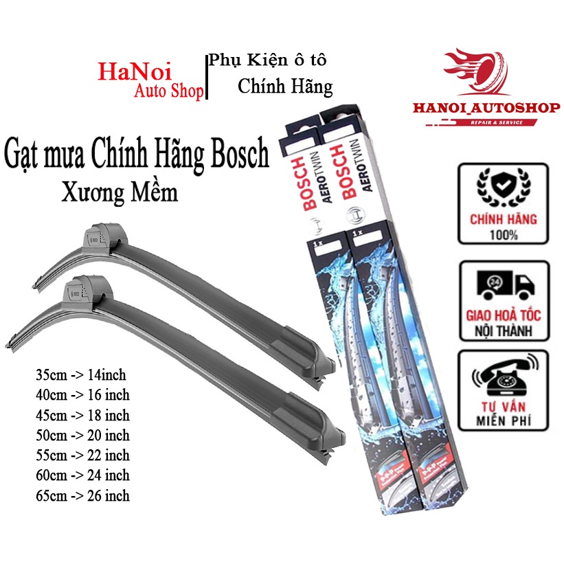 Gạt Mưa Bosch Chính hãng-Gạt mưa ô tô Bosch Aerofit không xương lưỡi gạt silicon ôm sát,gạt sạch sâu, không gây tiếng ồn