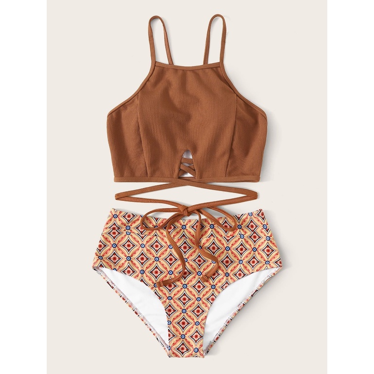 Hàng Mới Bikini Màu Nâu Lưng Cao Gợi Cảm