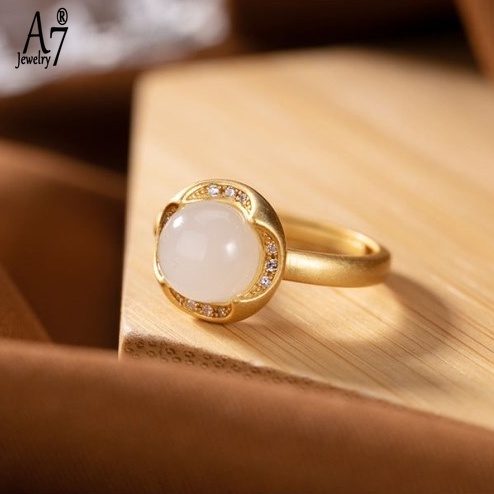 Nhẫn Bạc 925 Đính Hạt Ngọc Bích Màu Xám Thời Trang Cho Nữ A7 S925