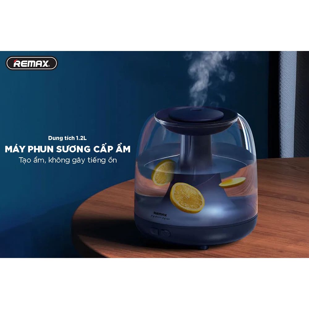 Máy phun sương xông tinh dầu tạo độ ẩm không khí có đèn ngủ chính hãng Remax dung tích 1,2l