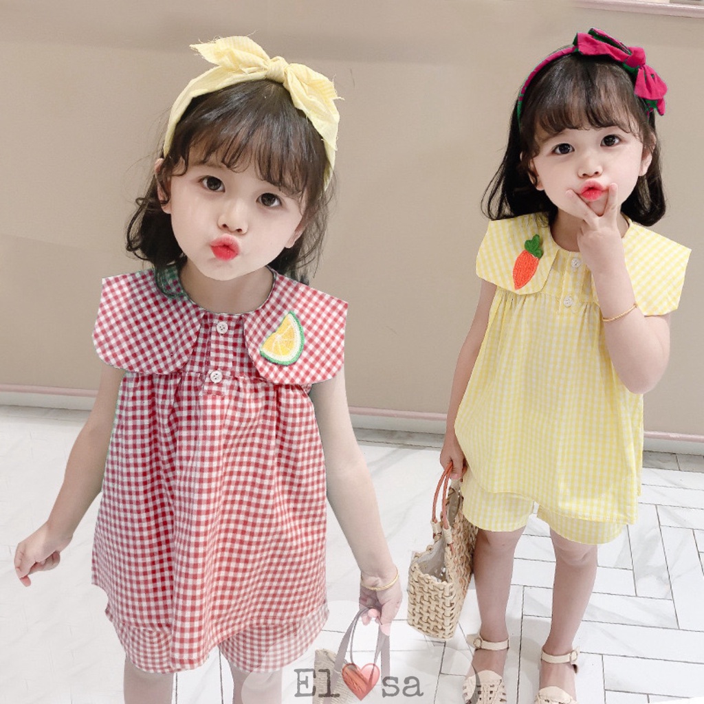 Đồ bộ bé gái - Bộ caro họa tiết siêu xinh cho bé gái 1-5 Tuổi