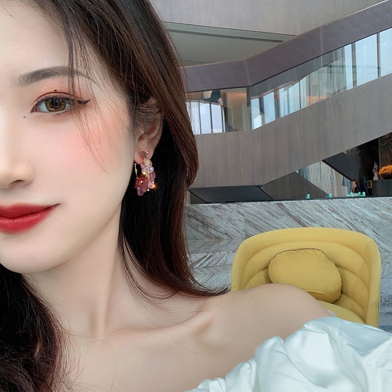 Khuyên Tai Bạc S925 Đính Hạt Ngọc Trai Tự Nhiên Màu Hồng Lựu Xinh Xắn