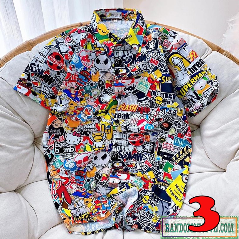 Áo sơ mi hoạt hình nhiều họa tiết cute.