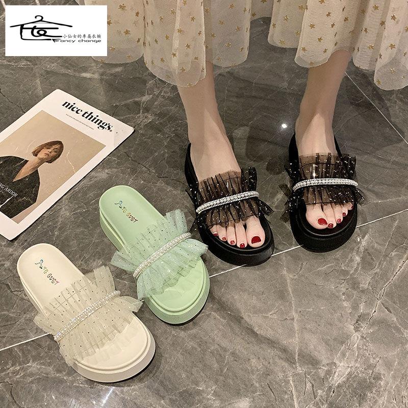 Dép Lê Phối Lông Đế Dày Thời Trang Mùa Hè Phong Cách Mới Dành Cho Nữ~2022