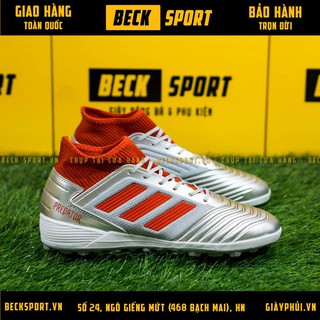 Giày Bóng Đá Predator 19.3 Xám Vạch Đỏ Đế Xám Cao Cổ TF