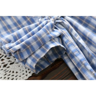 Set váy kẻ xanh gile trắng