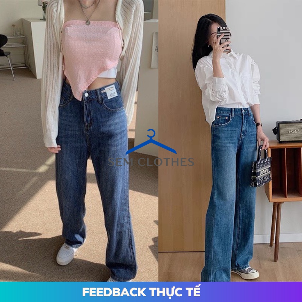 Quần jean nữ ống rộng ,quần nam nữ ống suông lưng cao hack dáng màu xanh đậm hàn quốc ullzang SEM CLOTHES B005