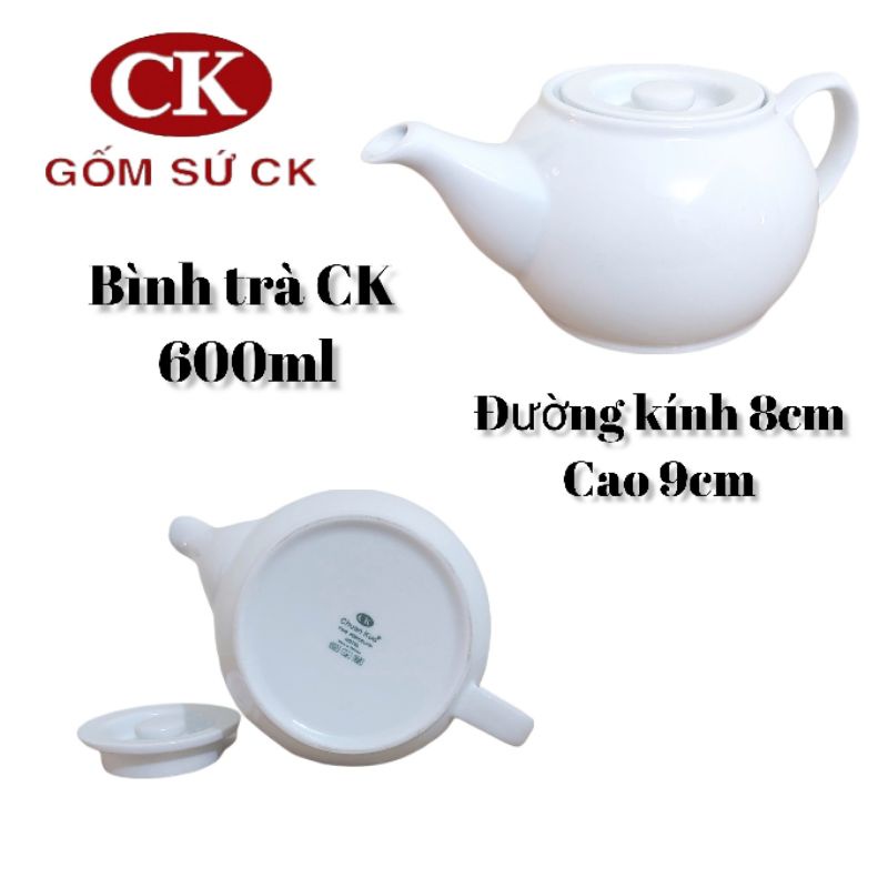 Bình pha trà gốm sứ CK Việt Nam 600ml - mẫu dẹp