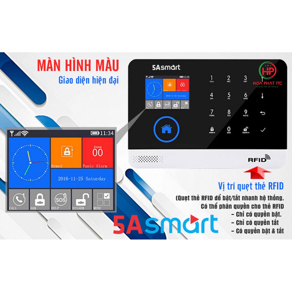 [CHÍNH HÃNG] Bộ chống trộm trung tâm dùng sim và wifi 5A Smart 5A-F10, Báo trộm qua điện thoại, gọi điện, nhắn tin