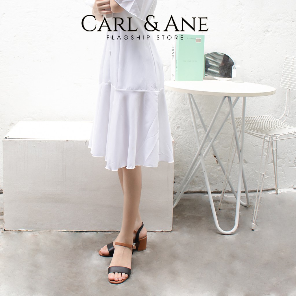 Carl &amp; Ane - Giày sandal mũi vuông cao 5cm màu kem phối bò _ CS004