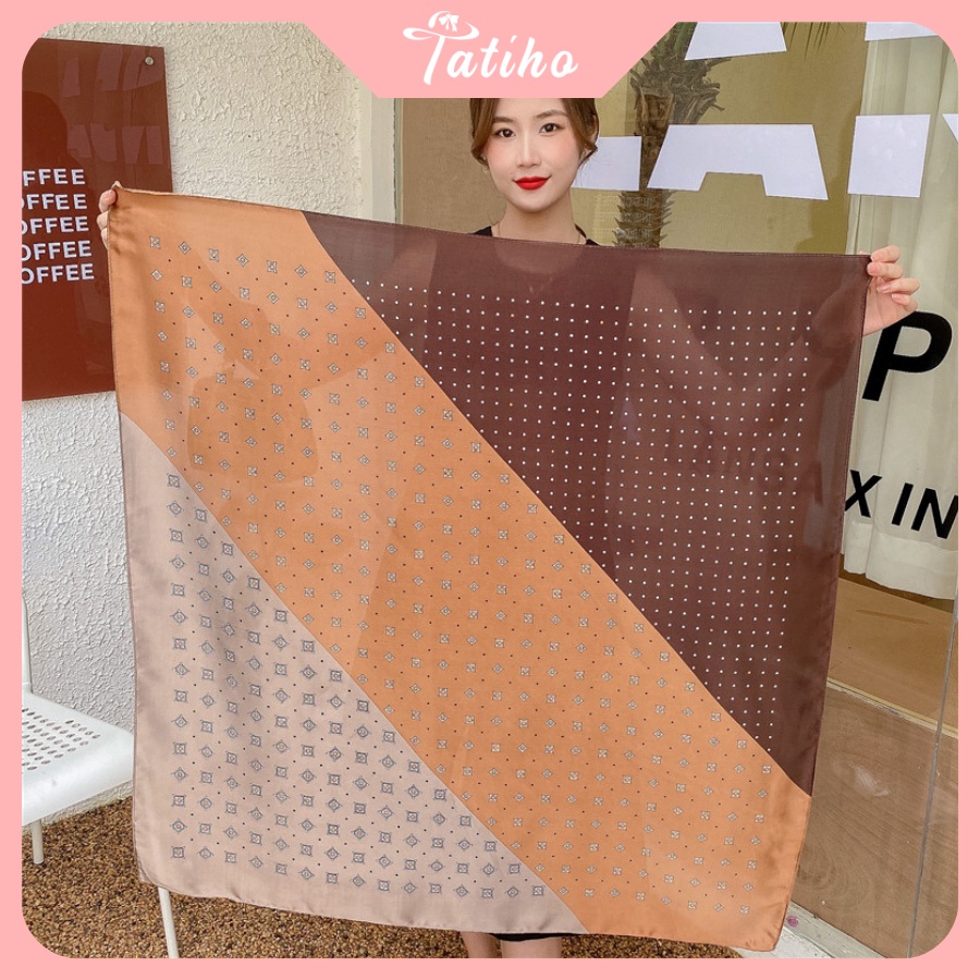 Khăn Lụa Vuông Turban Cao Cấp Họa Tiết Hình Học Hoa Làm Áo Quàng Cổ - Chất Liệu Silk - 90x90cm - Tatiho - Mã KL054