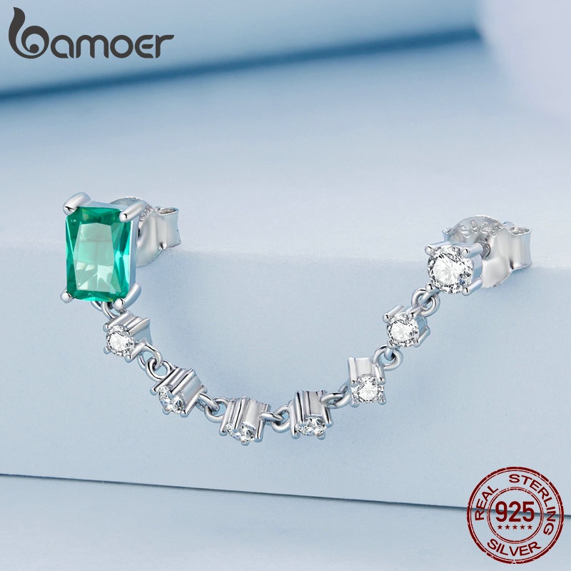 Bông tai Bamoer bạc s925 đính đá thời trang cho nữ