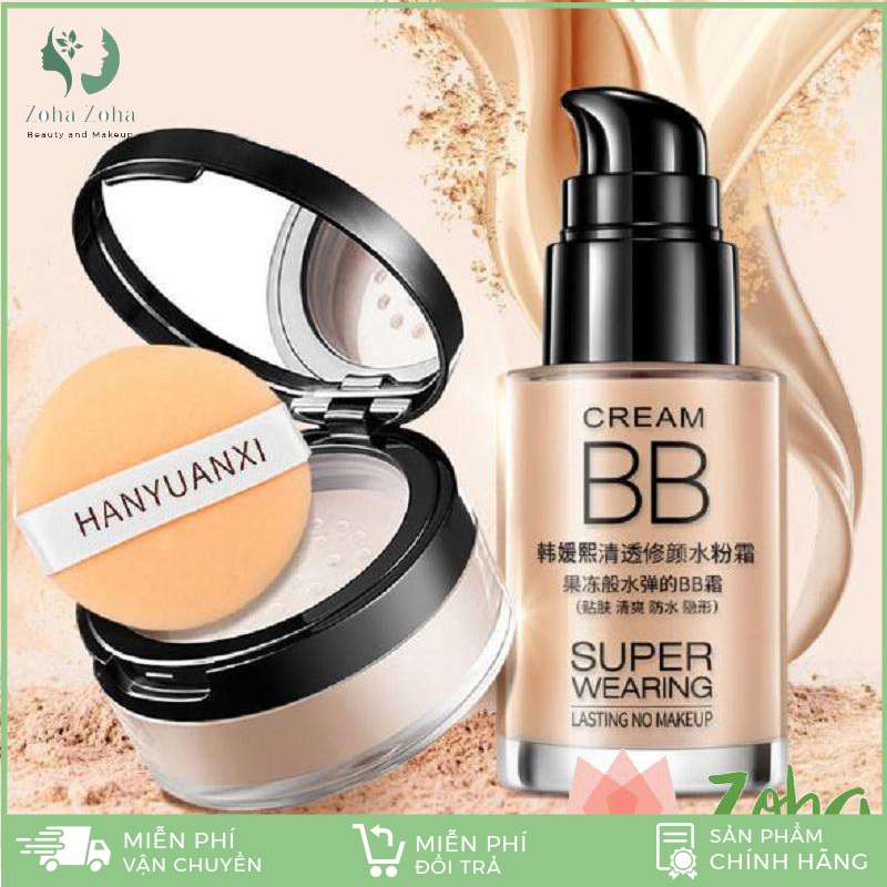 Combo trang điểm makeup kem nền che khuyết điểm và phấn phủ kiềm dau lameila