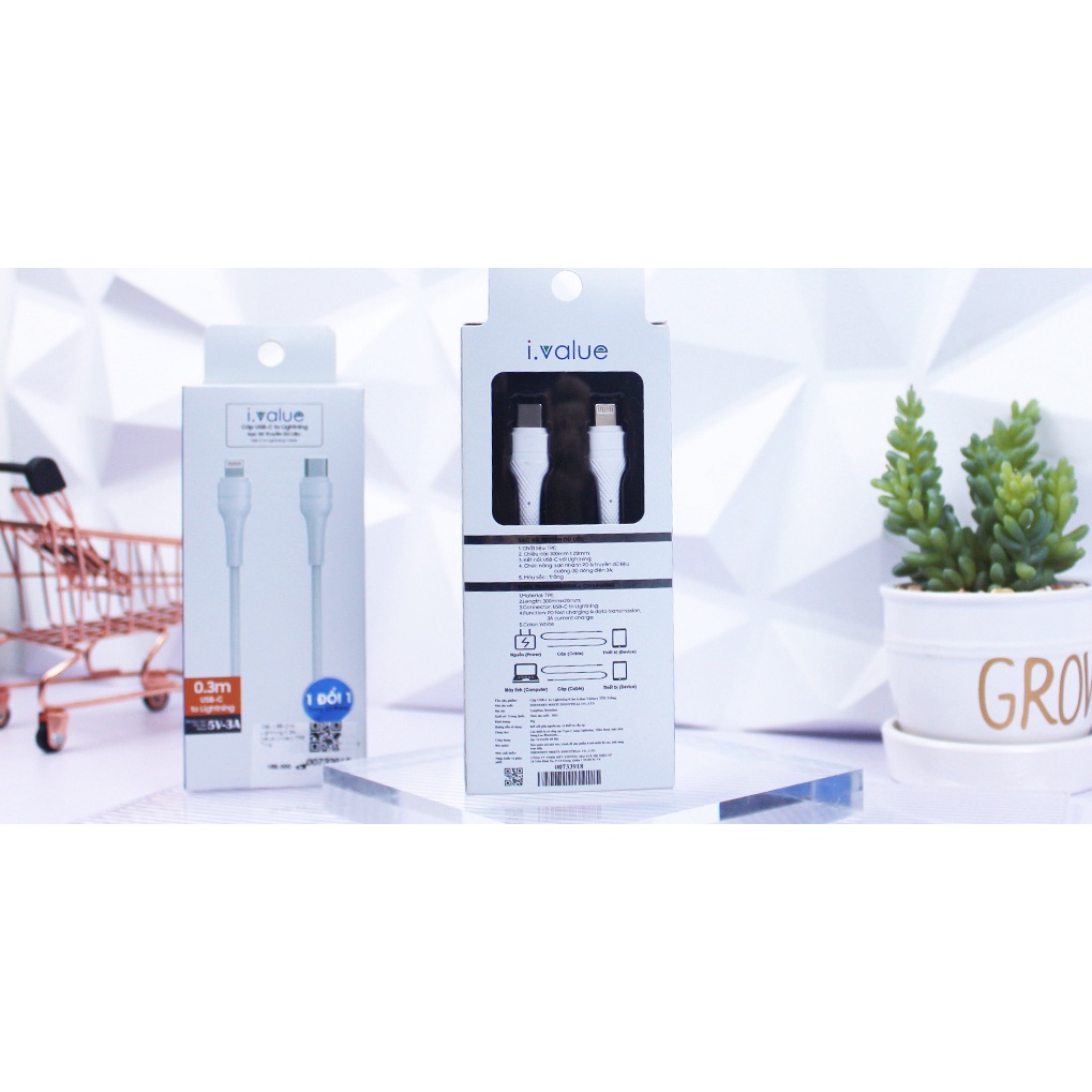 Cáp USB-C to 0.3m ivalue Unitary TPE FPT Shop Phân Phối-BH 12 Tháng 1 Đổi 1