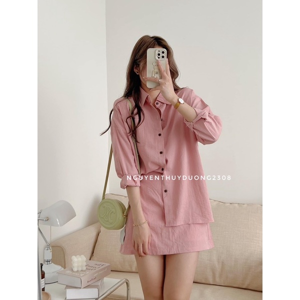 [HÀNG MỚI]SET ĐŨI 2CT ÁO SƠMI MIX CHÂN VÁY CHỮ A”DOLLY SET” siêu xinh