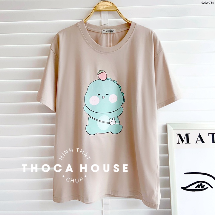 Áo thun teen oversize màu in hình khủng long THOCA HOUSE phù hợp mọi lứa tuổi, vải đẹp không nhăn