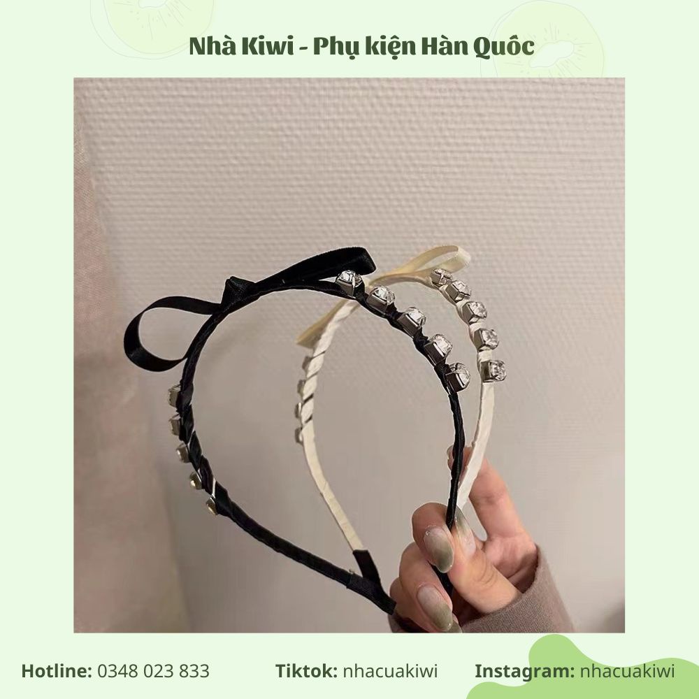 Băng đô cài tóc nơ đính đá ngọt ngào