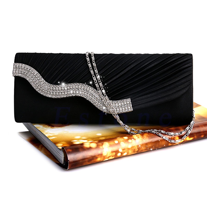 Seng Diamante Túi Xách Satin Xếp Ly Pha Lê Sang Trọng Cho Tiệc Cưới