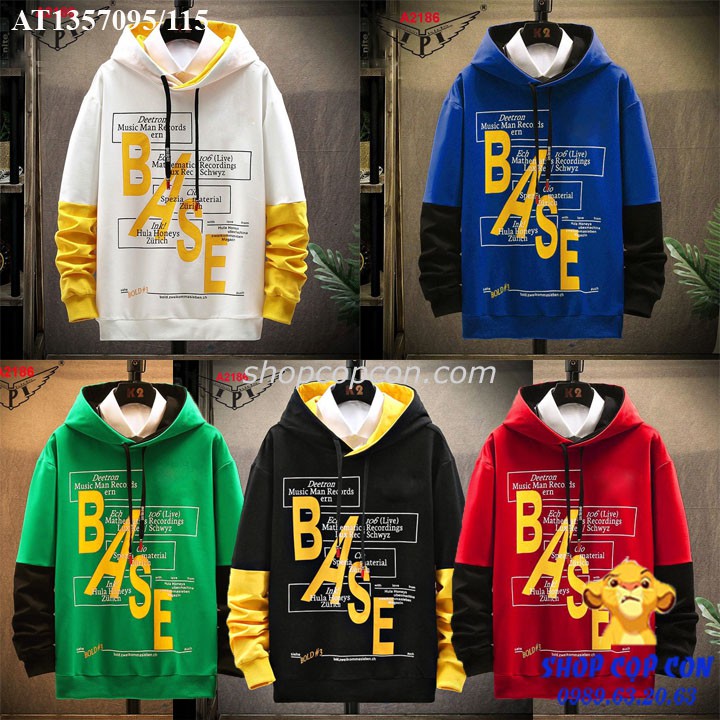 Áo thun hoodie tay dài may phối màu in chữ cho bé trai từ 28-65kg