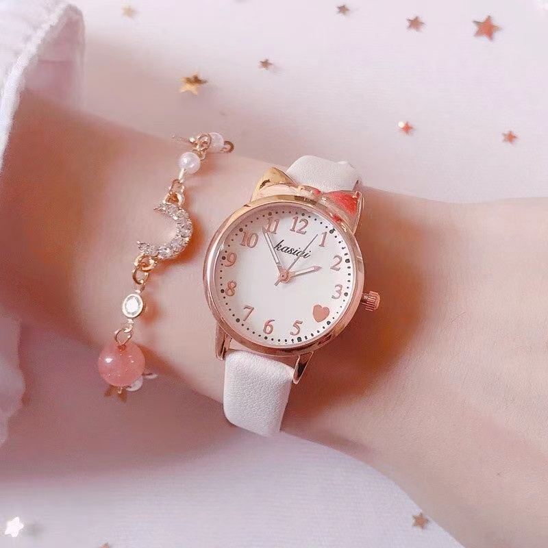 Đồng Hồ Analog Máy Quartz Nữ Mặt Trái Tim Dây Da