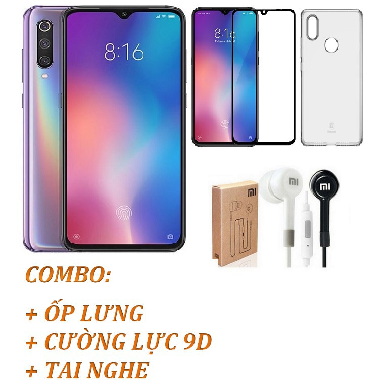 [Mã ELMT6 giảm 4% đơn 6Tr] Điện thoại Xiaomi Mi 9 128GB6GB(128GB8GB) + Ốp, Cường lực 9D Full, Tai nghe - Nguyên Seal