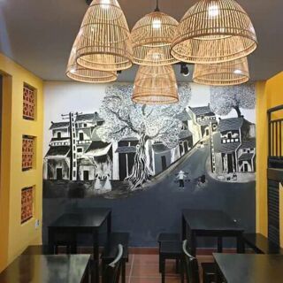 Chao đèn mây tre hình nơm đó dài