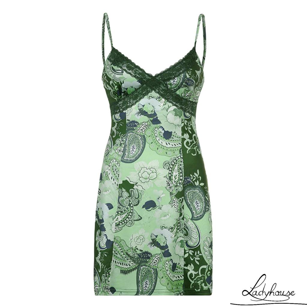 Đầm Hai Dây Cổ Chữ V Dáng Ôm In Họa Tiết Thời Trang Mùa Hè Xinh Xắn Cho Nữ