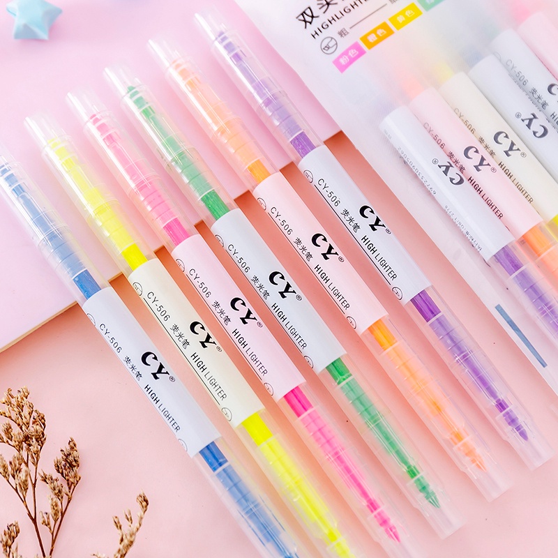 Set 6 bút highlight pastel dạ quang ghi nhớ nhiều màu cute